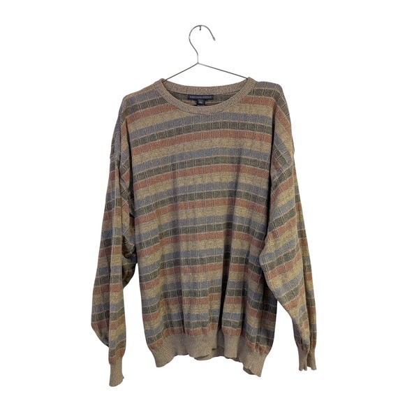 American Vintage Other - VTG Vintage Saks Fifth Avenue Sweater Checkered Stripes Grandpa Neutral XL